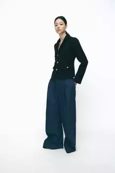 Текстурированный блейзер с рельефными пуговицами ZARA, черный