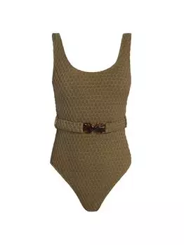 Текстурированный цельный купальник Raie с поясом Zimmermann, хаки
