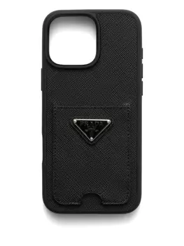 Текстурированный чехол-картхолдер для iPhone 16 Pro Max Prada, черный