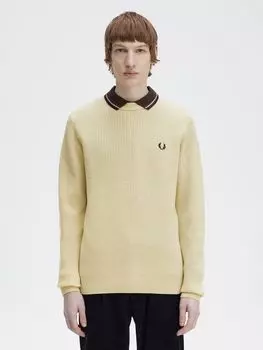 Текстурированный джемпер в рубчик из овечьей шерсти Fred Perry, овсяная каша