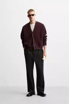 Текстурированный хлопковый кардиган ZARA, бордовый