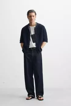 Текстурированный хлопковый кардиган ZARA, темно-синий