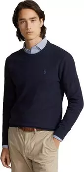 Текстурированный хлопковый свитер с круглым вырезом Polo Ralph Lauren, цвет Navy Heather