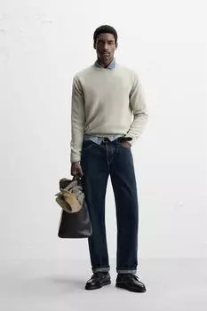 Текстурированный хлопковый свитер ZARA, цвет Sea green