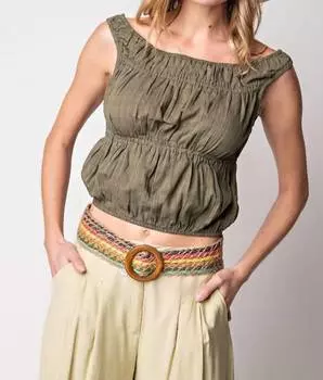 Текстурированный хлопковый топ из марли цвета оливы Easel, оливковый