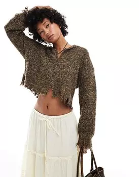 Текстурированный кардиган цвета хаки на молнии Urban Revivo