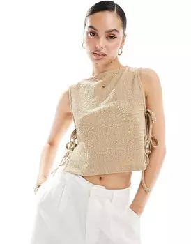 Текстурированный коричневый топ свободного кроя с завязками по бокам ASOS DESIGN