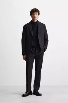 Текстурированный костюмный пиджак ZARA, темно-синий