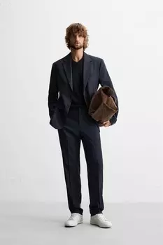 Текстурированный костюмный пиджак ZARA, темно-синий