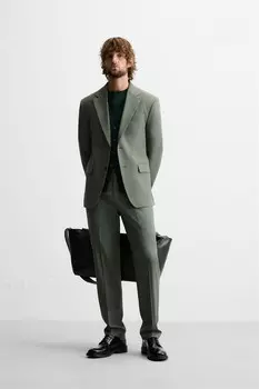 Текстурированный костюмный пиджак ZARA, зеленый