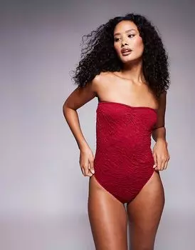 Текстурированный купальник-бандо Maria от ASOS DESIGN бордового цвета