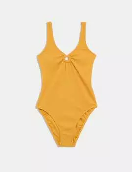 Текстурированный купальник с круглым вырезом и отделкой кольцами Marks & Spencer, цвет Bright saffron