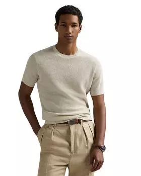Текстурированный льняной джемпер с коротким рукавом Polo Ralph Lauren, коричневый/бежевый