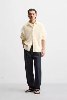 Текстурированный махровый кардиган ZARA, экрю