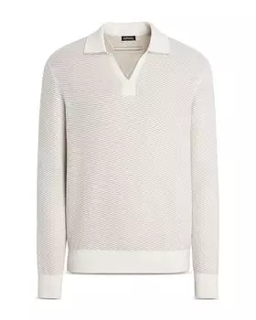 Текстурированный поло-свитер из шелка и кашемира ZEGNA, белый