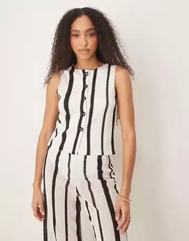 Текстурированный полупрозрачный жилет-топ крючком от ASOS DESIGN в черно-белую полоску