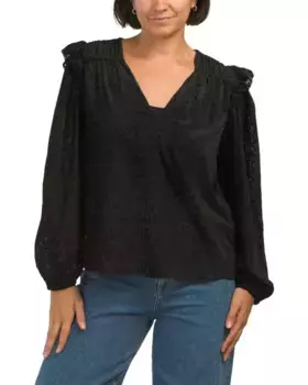 Текстурированный прозрачный топ Lucy с длинными рукавами-фонариками Tanya Taylor, черный