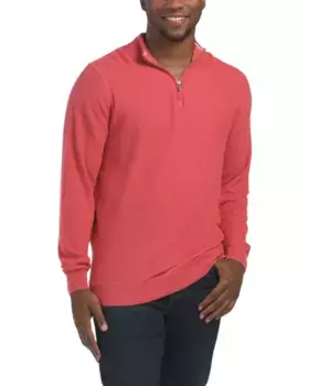 Текстурированный пуловер с молнией на четверть из смеси хлопка и кашемира Naadam, коралловый/серый