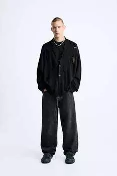 Текстурированный рваный кардиган ZARA, черный