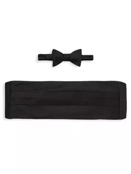 Текстурированный шелковый камербанд в горошек David Donahue, черный