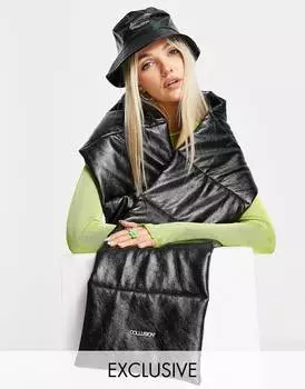 Текстурированный стеганый шарф унисекс черного цвета COLLUSION