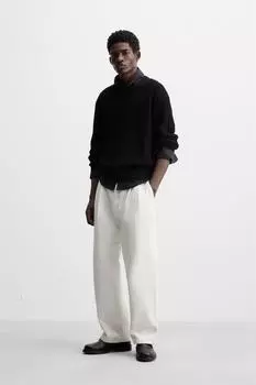 Текстурированный свитер ажурной вязки ZARA, черный