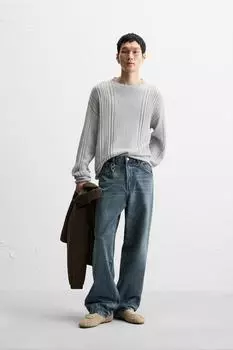 Текстурированный свитер открытой вязки ZARA, цвет Pearl grey