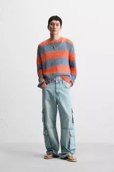 Текстурированный свитер открытой вязки ZARA, оранжевый