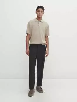 Текстурированный свитер-поло с короткими рукавами Massimo Dutti, бежевый