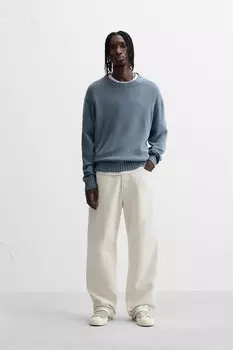 Текстурированный свитер с потершенной тканью ZARA, синий/серый
