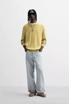 Текстурированный свитер с потершенной тканью ZARA, желтый