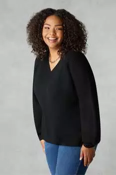 Текстурированный свитер с V-образным вырезом Live Unlimited, черный