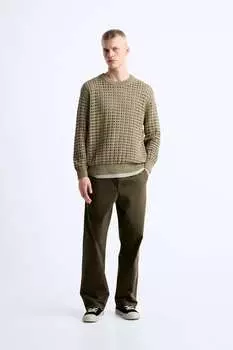 Текстурированный свитер вязанный крючком ZARA, хаки