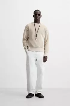Текстурированный свитер ZARA, бежевый