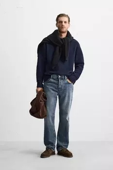 Текстурированный свитер ZARA, синие чернила