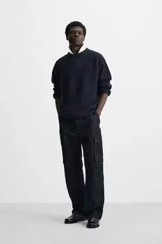 Текстурированный свитер ZARA, темно-синий