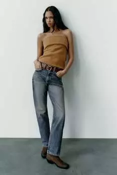 Текстурированный топ без бретелек ZARA, коричневый