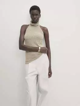 Текстурированный топ без рукавов с воротником-хомутом Massimo Dutti, коричневый