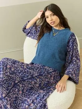 Текстурированный топ-безрукавка с кокеткой pointelle из богатой шерсти Brora, цвет Delft