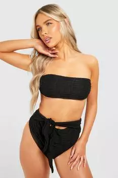 Текстурированный топ бикини-бандо boohoo, черный