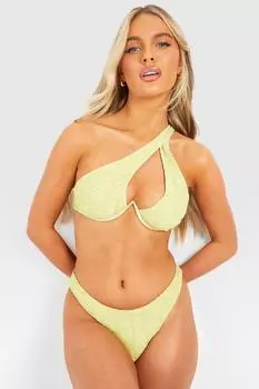 Текстурированный топ бикини на одно плечо на косточках boohoo, зеленый