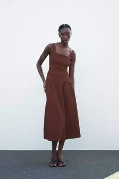 Текстурированный топ на бретельках ZARA, бордовый