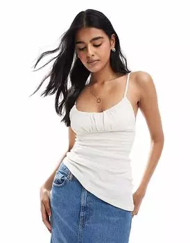 Текстурированный топ Pull&Bear с асимметричным подолом цвета экрю