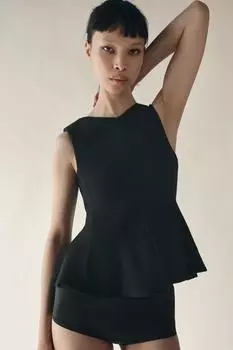 Текстурированный топ с баской ZARA, черный