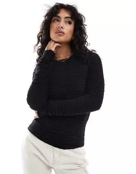 Текстурированный топ с длинными рукавами черного цвета Vero Moda