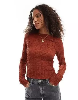 Текстурированный топ с длинными рукавами цвета ржавчины Vero Moda