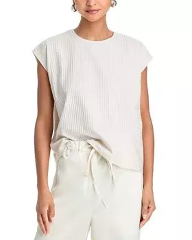 Текстурированный топ с круглым вырезом и эластичной резинкой Eileen Fisher, слоновая кость/кремовый