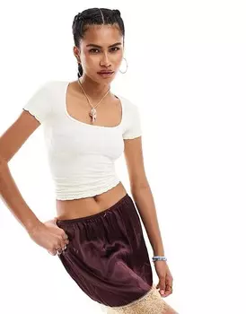 Текстурированный топ с квадратным вырезом Free People цвета слоновой кости