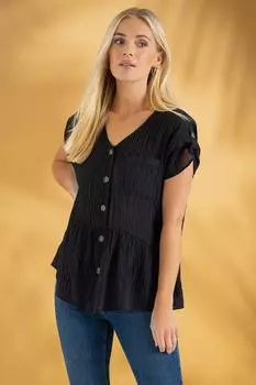 Текстурированный топ с оборкой по низу Klass., черный