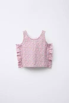 Текстурированный топ с принтом и оборками ZARA, цвет Chalk pink